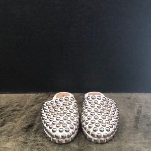 White flats with silver medal beads